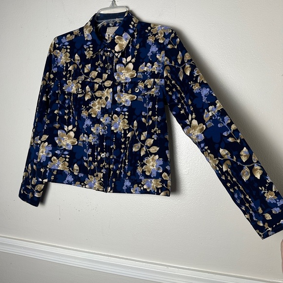 Baxter & Wells Jacket Blue Floral Boho Print Front Button Collared Lightweight - Picture 15 of 17